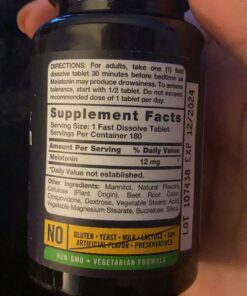 Carlyle Melatonin 12 mg Fast Dissolve 180 Tablets | Drug Free | Natural Berry Flavor | Vegetarian, Non-GMO, Gluten Free 180 Count (Pack of 1) 50 71uaNhN3v0L