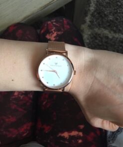 Wristology 10 Styles Maxi Crystal Watch Leather Band - Interchangeable Genuine Leather Strap - Large Easy to Read Watch with Second Hand for Women, Men, Nurses, Teachers Rose Gold Metal Mesh 42 71ub7qrJlTL