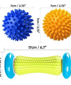Pasnity Foot Massage Roller Spiky Ball Foot Pain Relief Massager Relieve Plantar Fasciitis and Heel Foot Arch Pain and Relax Shoulder Foot Back Leg Hand, Included 1 Roller & 2 Spiky Balls (Light Blue) 13 71ud3odRIVL