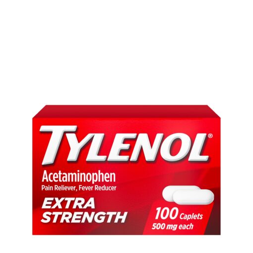 Tylenol Extra Strength Caplets with 500 mg Acetaminophen Pain Reliever Fever Reducer ct, no Flavour, 100 Count 100 Count (Pack of 1)