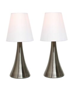 Simple Designs LT2014-WHT-2PK Valencia Brushed Nickel Mini Touch Table Lamps with Fabric Shades, White (Pack of 2) Brushed Nickel Base with White Shades 33 71ukafD4ozL