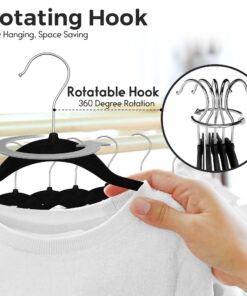 TECHZOO 50 Pack New Premium Quality Velvet Hangers Ultra Thin Non Slip Adult Felt Space Saving Hangers for Closet Heavy Duty Coat Pants Jackets Dress Hangers 360° Swivel Hook Hold Upto 10 lbs Black 24 71uo xxzbjL