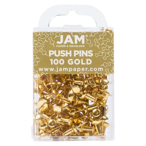 JAM PAPER Colorful Push Pins - Gold Pushpins - 100/Pack 100 Pack