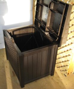 Suncast 22-Gallon Small Deck Box - Lightweight Resin Indoor/Outdoor Storage Container and Seat for Patio Cushions, Gardening Tools and Toys - Store Items on Patio, Garage, Yard - Mocha Wicker Mocha Wicher 47 71uvsvZ57bL