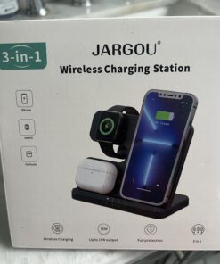 JARGOU 3 in 1 Wireless Charging Station Wireless Charger for iPhone 15 14 13 12 11 Pro Max/X/8 Charging Station for Multiple Devices for Apple Watch for AirPods 2/3/Pro/Pro 2 D-Purple 28 71uwIhN8wQL