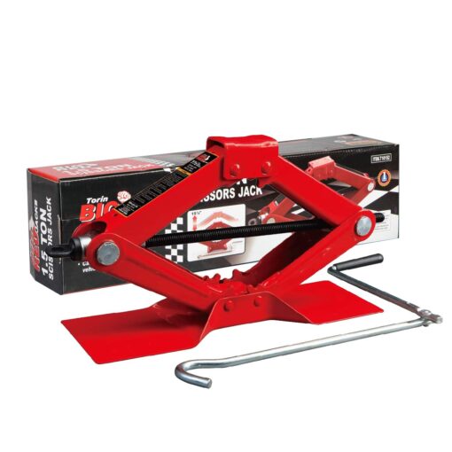 BIG RED T10152 Torin Steel Scissor Lift Jack Car Kit, 1.5 Ton (3,000 lb) Capacity, Red Basic Style