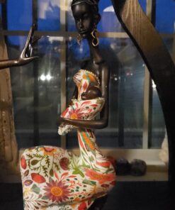 Statue African Figurine Sculpture Colorful Dress Holding Baby Lady Figurine Statue Home Decor Collectible Art 15.5" Inches Tall - Flower Dress Tropical Decorative Black Figurines 12 71uxxOpumTL