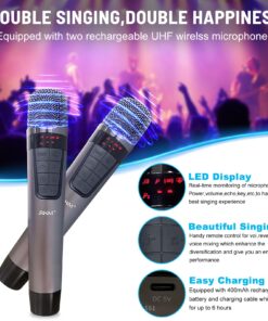 RHM K222 Karaoke Machine, with 2 Wireless Microphones & 5 Sound Modes, Support Optical/Bluetooth/AUX/USB/PC, Wooden Bluetooth Speaker for TV/Home/Meeting/Karaoke/Party, Gift for Music & Karaoke Lovers Gray 14 71uz Az999L