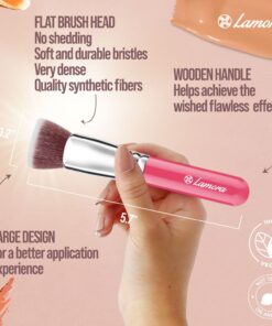 Flat Top Kabuki Foundation Brush - Premium Makeup Face Brush For Liquid, Cream, Powder - Blending, Buffing, Stippling Brush - Pro Quality Synthetic Dense Bristles Pink 20 71v 61LnTlL