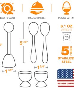 Egg Cups For Soft Boiled Eggs with Spoons - Egg & Cracker Tool Set - Stainless Steel Egg Opener Topper & Cutter - Hard Boiled Egg Holder Tool by Eparé Yellow Rubber Handle 28 71v1XoNMsL