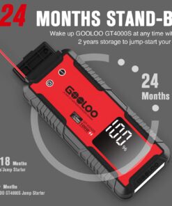 GOOLOO GT4000S Jump Starter 4000 Amp Car Starter 100W Two-Way Fast-Charging Portable Car Battery Charger Booster Pack for 10L Diesel and 12L Gas Engines, SuperSafe Lithium Jump Box for 12V Vehicles Red 56 71v1iApukaL