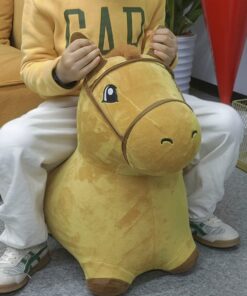 iPlay, iLearn Bouncy Pals Yellow Hopping Horse, Outdoor Ride on Bouncy Animal Play Toys, Inflatable Hopper Plush Covered W/Pump, Birthday Gift for 18 Months 2 3 4 5 Year Old Kids Toddlers Boys Girls Yellow Horse 30 71v2NGLGujL