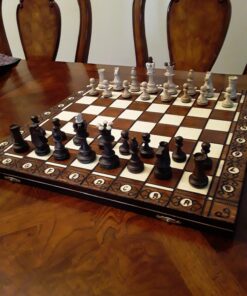 The Zaria Chess Set, Handcrafted, Elegant, Wooden Chess Pieces, Chess Board That Folds for Chess Piece Storage 17 71v38IredcL
