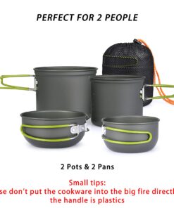 G4Free 2/4/13 PCS Camping Cookware Mess Kit Hiking Backpacking Picnic Cooking Bowl Non Stick Pot Knife Spoon Set Green 4 Pcs 30 71v44vWIm3S