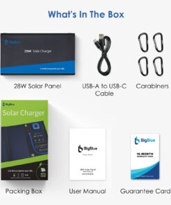 Solar Panels Charger with Digital Ammeter, BigBlue 28W SunPower Camping Solar Panel, Dual USB(5V/4A Overall), IPX4 Waterproof, Compatible with iPhone 13/11/Xs/X/8/7, iPad, Samsung Galaxy, Google Pixel Blue 47 71v60R5P1CL