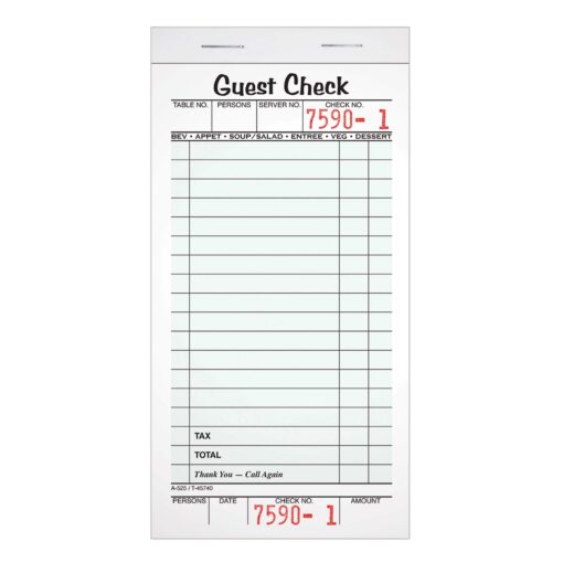 Adams Guest Check Pads, Single Part, Perforated Guest Receipt, 8.6 x 17.2 cm, 50 Sheets per Pad, 10 Pack (525SW)