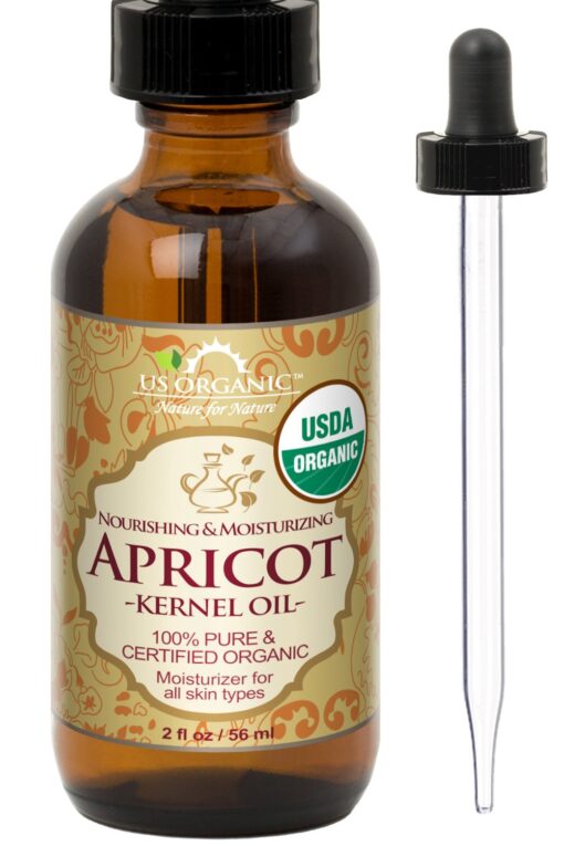 US Organic Apricot Kernel Oil, USDA Certified Organic,100% Pure & Natural, Cold Pressed Virgin, Unrefined in Amber Glass Bottle w/Glass Eyedropper for Easy Application (2 oz (Small)) 2 Fl Oz (Pack of 1)