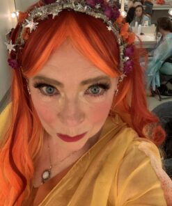 MQ Women Orange Yellow Wigs, Long Curly Wavy Wig for Girls 29.5 Inch Colorful Wigs Cosplay Costume Party Fluffy Wig Synthetic Charming Heat Friendly Ombre Wigs (Yellow to Orange to Red) 34 71vEBO1oH1L