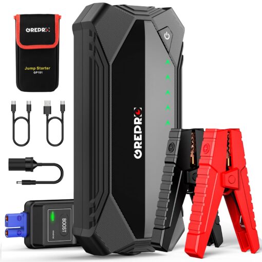 GREPRO Car Jump Starter, 3000A Peak Car Battery Jump Starter Battery Pack (10L Gas & 8.0L Diesel Engines), 12V Battery Booster, Jump Box with Jumper Cables, Car Battery Jumper with LED Light