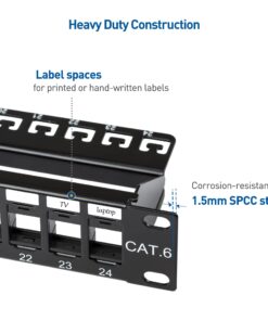 Alternative view of Cable Matters Rackmount or Wall Mount 1U 24 Port Keystone Patch Panel with Cable Management and Support Bar (19-inch Blank Patch Panel for Keystone Jacks/Keystone Panel) 1U (24-Port)