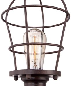 Franklin Iron Works Modern Industrial Accent Desk Table Lamp 17 1/4" High Bronze Metal Open Wire Cage Shade Antique Edison Bulb for Living Room Bedroom House Bedside Nightstand Home Office Family 17.25" High - Accent 10 71vIRlQDvL