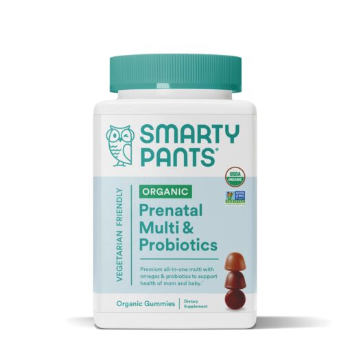 SmartyPants Organic Prenatal Vitamins, Daily Multivitamin: Methylfolate, Probiotics, Vitamins C, D3, B12, K & Zinc for Immune Support, Digestive Health, & Fetal Development, 120 Gummies, 30 Day Supply 120 Count (Pack of 1)