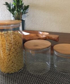 ComSaf Airtight Canisters for Bulk Food Storage Set of 3-17/22/43oz, BPA Free High Borosilicate Glass Cookies Jar with Bamboo Lid, Cylinder Cereal Container with Sealing 17oz/22oz/43oz 45 71vOe9jErrL