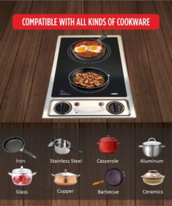 Summit CR2B120 12-inch Wide 115V 2-Burner Radiant Electric Cooktop, Jet Black Glass Easy to Clean, Two Burner Total 2400W, Push-to-Turn Knob Control, Indicator Light, Hot Warning, Easy Plug-In 13 71vOempIYmL