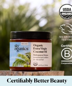 Sky Organics Organic Extra Virgin Coconut Oil for Hair & Skin, 100% Pure & Cold-Pressed USDA Certified Organic to Moisturize, Soften & Nourish, 16.9 fl. Oz 16.9 Fl Oz (Pack of 1) 26 71vOhmJMrDL