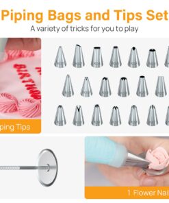 Kootek 32-Piece Piping Bags and Tips Set with 24 Icing Piping Tips, 2 Reusable Pastry Bags 12 Inch, Reusable Piping Icing Bags and Tips, Cake Decorating Kit for Frosting Cookie, Cupcake 27 71vPn0GvDZL