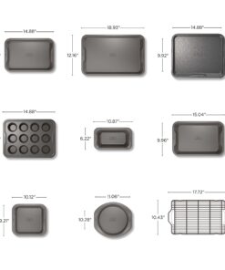 Ninja B39010 Foodi NeverStick Premium 10-Piece Bakeware Sheet Set, Oven Safe up to 500⁰F, with (2) Baking Sheets, Cookie Sheet, Loaf Pan, Muffin Pan, (4) Cake Pans & Cooling/Roasting Rack, Grey 10 Piece Set 30 71vTs SELgL