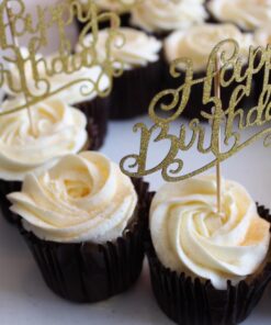 10 Gold Glittery Happy Birthday Cake Toppers. Sparkling Gold Glittery Birthday Cupcake Picks. Cake Smash Birthday Party Decorations, Candle Alternative Set Of 10. By Premium Disposables. 29 71vUVCoXhuL