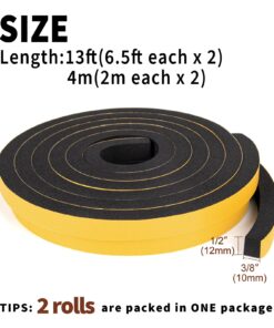 Yotache Foam Tape Weather Stripping for Door 2 Rolls 1/2" W X 3/8" T (New Adhesive Craft), High Density Closed Cell Adhesive Weather Seal Strip Black, 13 Ft Length (2 X 6.5 Ft Each) 1/2" x 3/8" x 13' 15 71vZ7xEhlGL