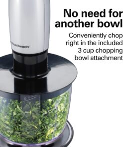 Hamilton Beach 4-in-1 Electric Immersion Hand Blender with Handheld Blending Stick, Whisk + 3-Cup Food & Vegetable Chopper Bowl, 2-Speeds, 225 Watts, Silver and Stainless Steel (59765) 33 71vZCRJUdcL