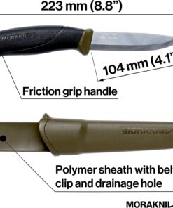 Morakniv Companion Fixed Blade Outdoor Knife with Sandvik Stainless Steel Blade, 4.1-Inch, Military Green 24 71vbr5qVOKL
