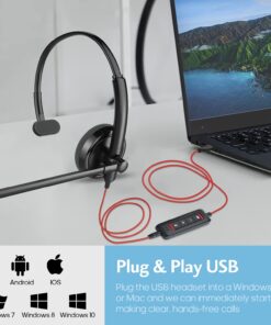 HROEENOI Premium USB Wired Headset with Noise-Cancelling Microphone, Ideal for PC, Laptop, Zoom Calls, Skype Meetings, Call Centers, and Home Office Use with in-Line Controls for Volume & Mic Mute 1 Pack 21 71vfunOSXXL