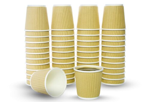 4 ounce Rippled Paper Hot Coffee Cup for Espresso, Nespresso, Lavazza, Sampling Cup 50 Pack