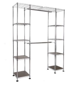 Seville Classics Closet Garment Organizer with Metal Hanging Rod Wardrobe Storage System, w/ Steel Shelves for Clothes, Shirts, Jackets, Coats, Blankets, Shoes, Steel, Expandable Rack 51 71virjmyy5L