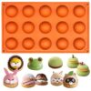 FUNSHOWCASE 15 Cavity Semi Sphere Half Round Dome Silicone Mold Chocolate Teacake Baking Tray, Orange