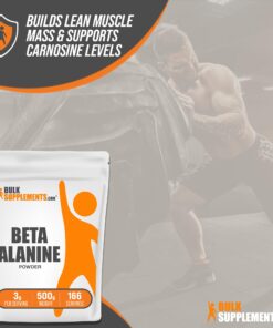 BULKSUPPLEMENTS.COM Beta Alanine Powder - Beta Alanine Pre Workout, Beta Alanine 3000mg - Beta Alanine 500g, Beta Alanine Bulk - Unflavored, Pure & Gluten Free, 3g per Serving, 500g (1.1 lbs) 166 Servings (Pack of 1) 24 71vlSi45tyL
