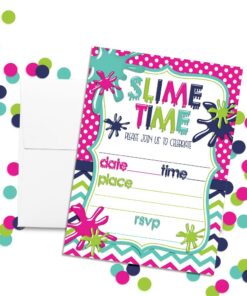 Slime Birthday Party Invitations for Girls, 20 5"x7" Fill In Cards with Twenty White Envelopes by AmandaCreation 8 71voZ4teVHL