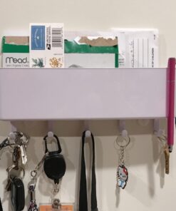 mDesign Wall Mount Modern Plastic Mail Organizer Storage Basket - 5 Hooks - for Entryway, Mudroom, Hallway, Kitchen, Office - Holds Letters, Magazines, Coats, Keys - White 31 71vp6yqNtL