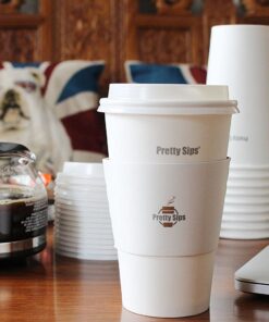 16 oz Hot Beverage Drinking Disposable White Paper Coffee Cup with White Dome Lid and Kraft Sleeve Combo 50 Pack 10 71vp7k8m5eL