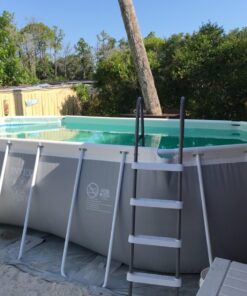 Intex 26795EH Prism Frame 16.5ft x 9ft x 48in Outdoor Above Ground Oval Swimming Pool Set with Filter Pump, Pool Cover and Ladder, Gray 16.5ft x 9ft x 48in / Oval 43 71vsxyiQM1L