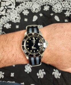 Benchmark Basics Nylon Watch Band - Waterproof Ballistic Nylon One-Piece Military Watch Straps for Men & Women - Choice of Color & Width - 18mm, 20mm, 22mm or 24mm Black / Grey Bond Striped 24 71vt0kzkNL