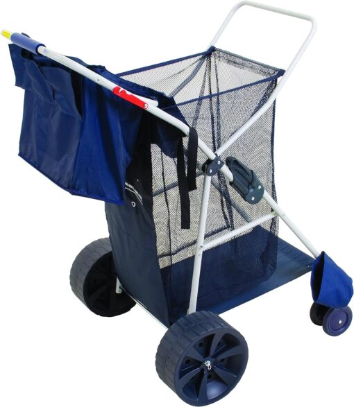 Rio Brands Wonder Wheeler Deluxe Beach Utility Foldable Cart with Removable Storage Tote, Navy