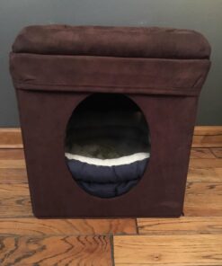 MidWest Homes for Pets 137-BR 'The Original' Curious Cat Cube, Cat House / Cat Condo in Brown Faux Suede & Synthetic Sheepskin Brown Single Story 64 71vwHTTfTCL