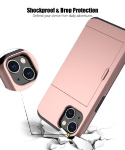 Nvollnoe for iPhone 13 Case with Card Holder Heavy Duty Protective Dual Layer Shockproof Hidden Card Slot Slim Wallet Case for iPhone 13 for Women&Men(Rose Gold) for iPhone 13-6.1''(2 Lens) Rose Gold 11 71vxnVpgwHL