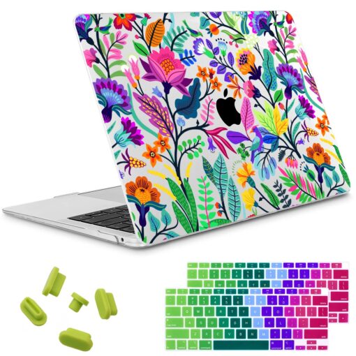 May Chen Compatible with New MacBook Air 13 inch Case 2021, 2020 2019 2018 Release Model: M1 A2337 A2179 A1932, Floral Leaves Garden Rainbow Hard Shell Case for New Mac Air 13 & Retina Dispaly Bright Colorful Flowers