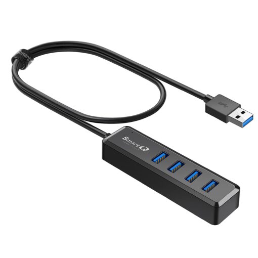 SmartQ H302S USB 3.0 Hub for Laptop with 2ft Long Cable, Multi Port Expander, Fast Data Transfer USB Splitter Compatible with Windows PC, Mac, Printer, Mobile HDD Compact Slim USB 3.0 - 2 ft